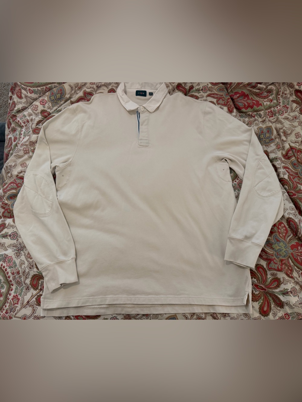 J. CREW 2025 Rugby Shirt with Striped Placket Natural Size XXL Tall Preppy